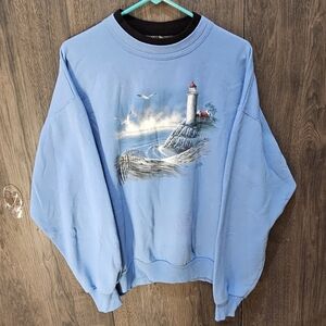 Morning Sun 🌞 Sweatshirt Cottage Core  Women's XL Lighthouse ⚓️ L👀K Granny VTG